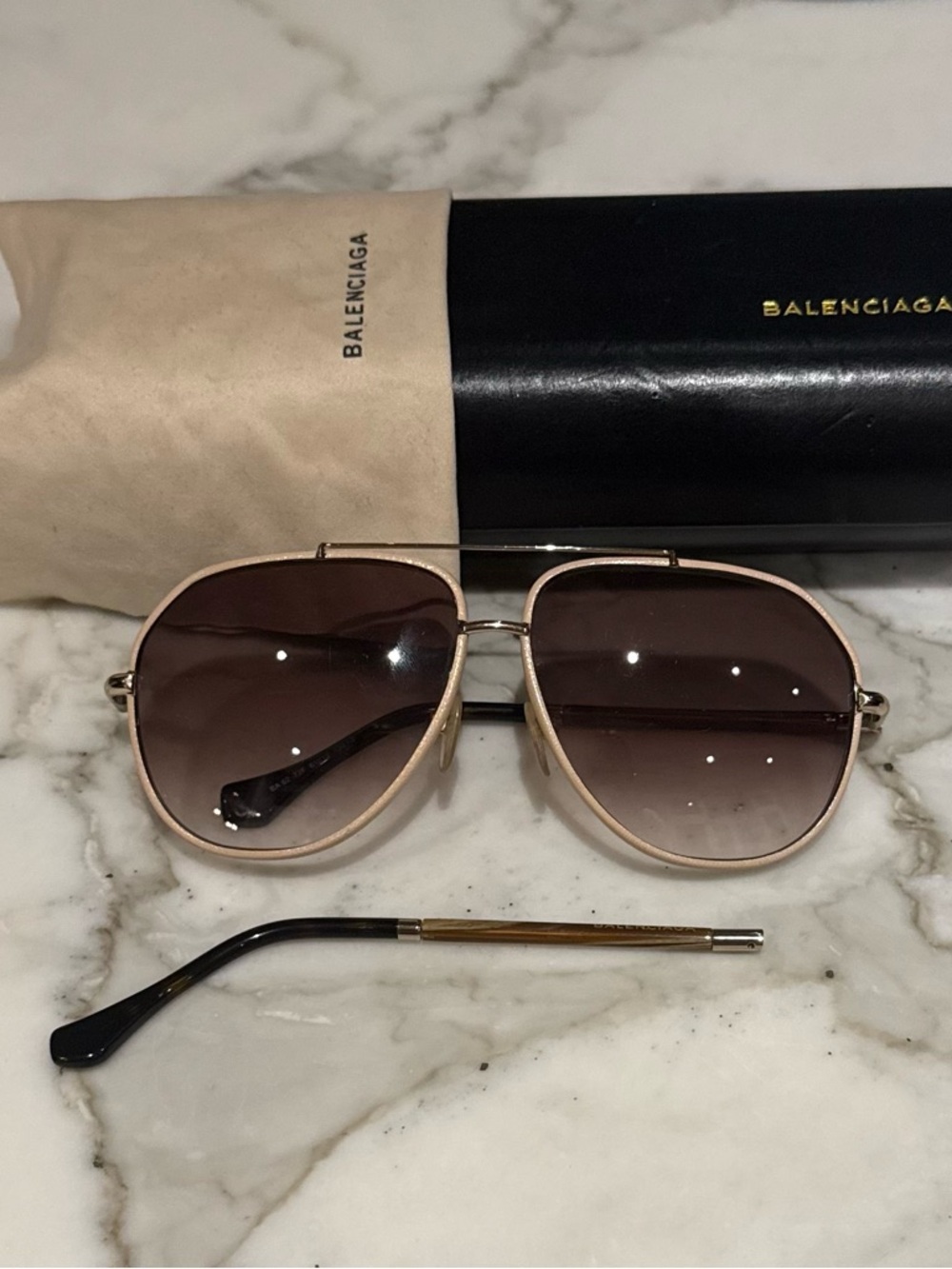 Balenciaga Gold Frame Sunglasses with Brown Gradient Lenses